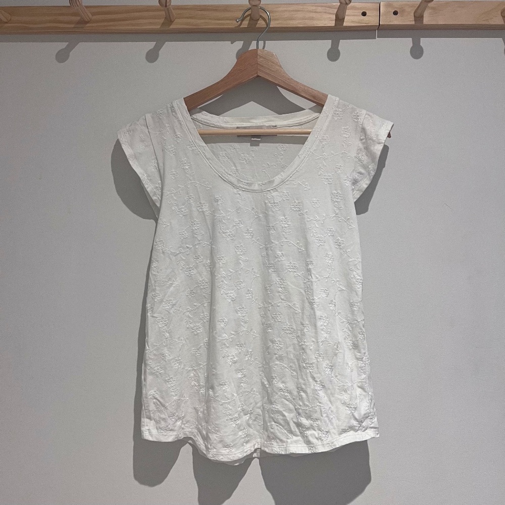 LOFT Floral Embroidered White Blouse